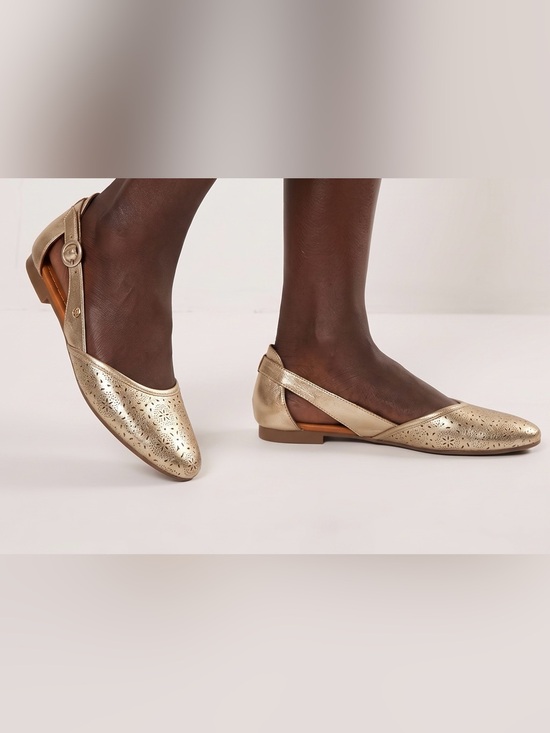 Carmela Shoes - Gold Leather Slingback Flats/Vacation/Office/Casual Chic/Quiet Luxury/US 10–10.5